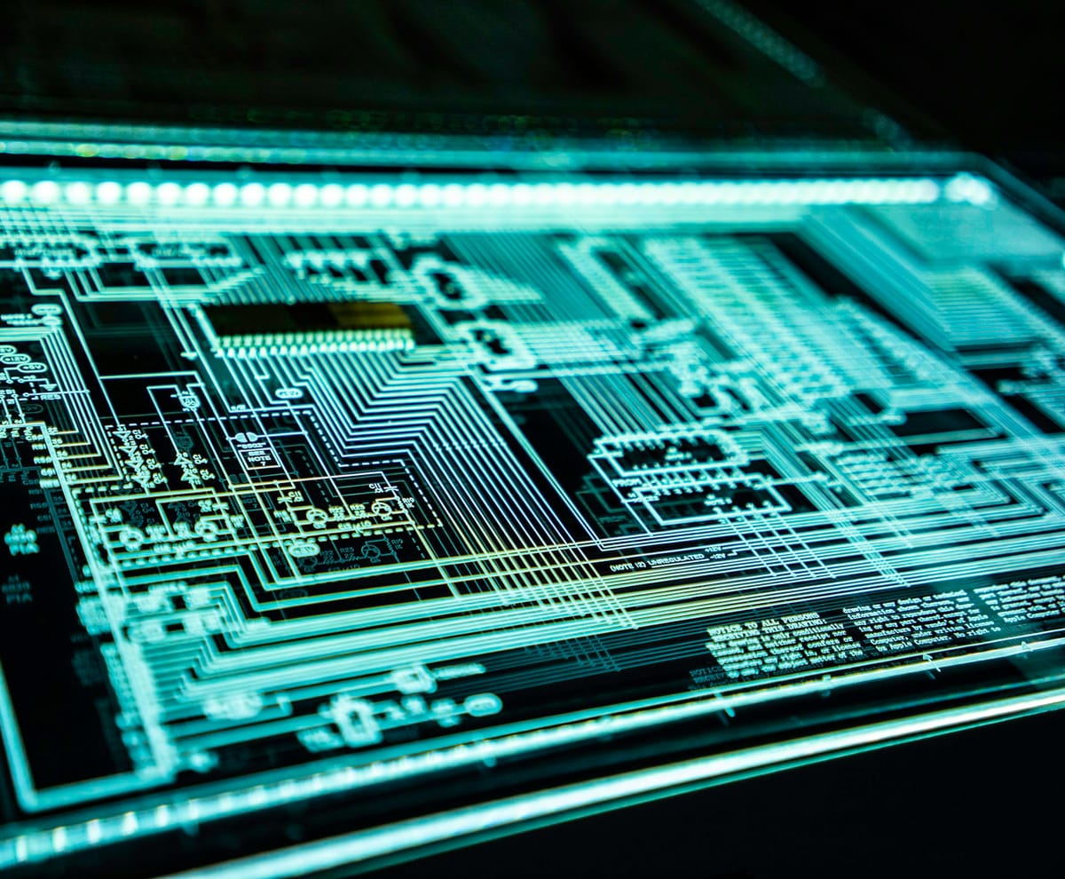 Cybersecurity circuit visualization representing AventixIT's layered defenses